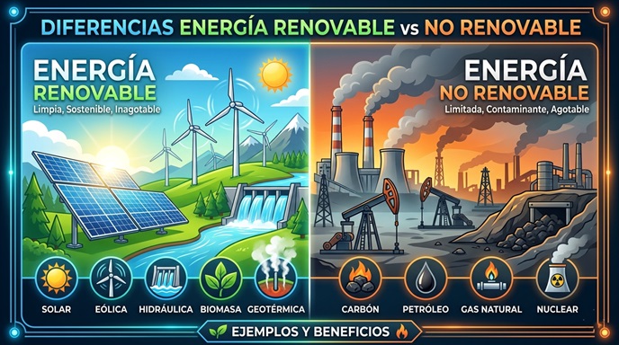 Diferencias Energía Renovable vs No Renovable