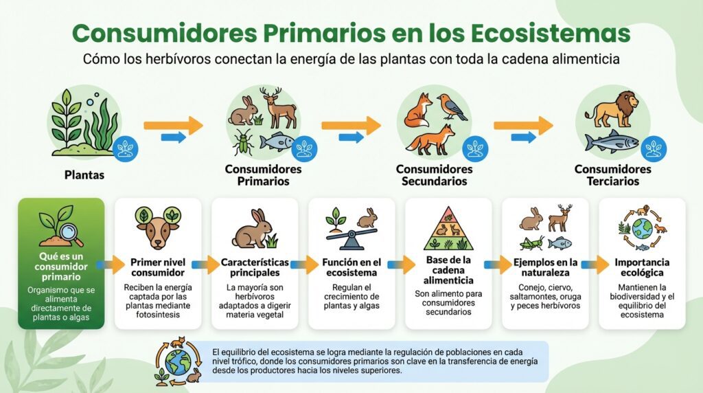 Qué es un consumidor primario: definición, función y ejemplos